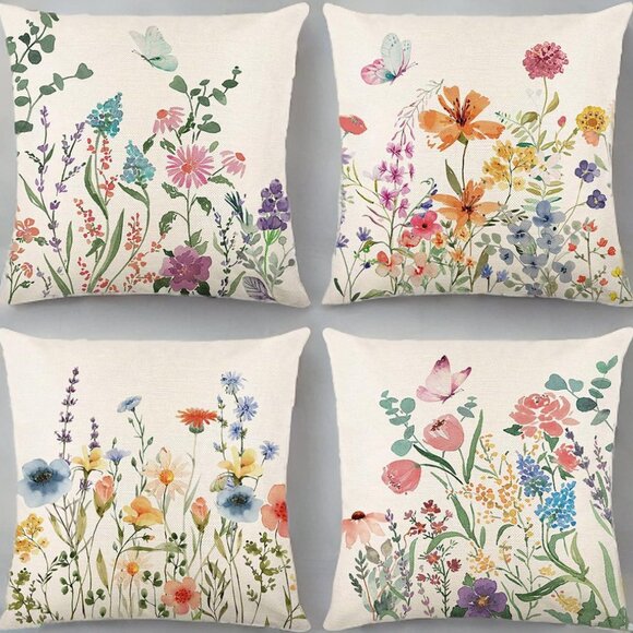 Decorative Throw Pillow Covers Multicolor Spring Summer Floral Farmhouse Decor - Picture 2 of 10